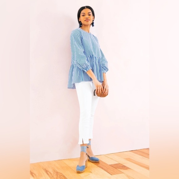 NWT Pomander Place from Tuckernuck blue and white striped peplum blouse SX - Picture 2 of 8